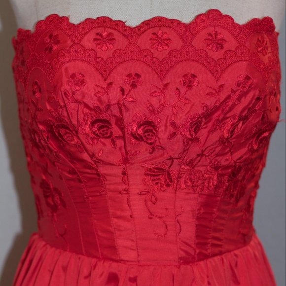 Red Floral Halter Gown - Picture 5 of 12